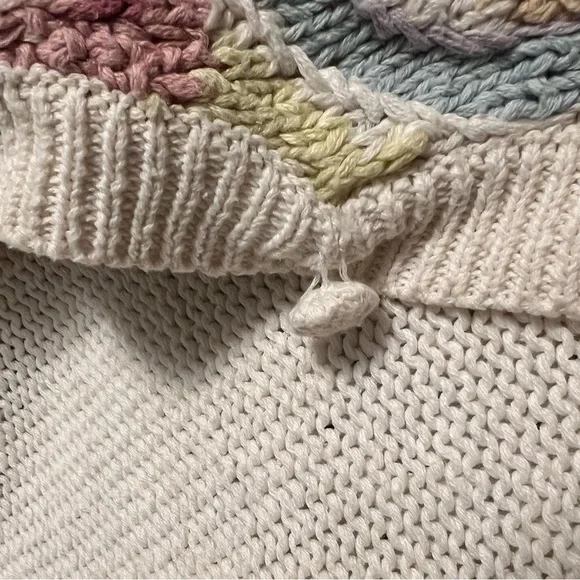 Elegant Floral Knit Cardigan - Cream, Blue, and Pink - Picture 7 of 7